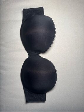 Lily of France Black Strapless Lace-Edge Push-Up Bra